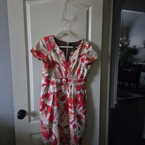Signature by Robbie Bee Red and Cream Floral Midi Dress